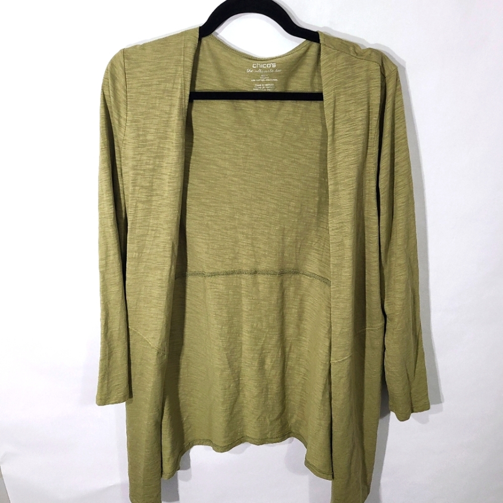 Chico's The Ultimate Tee Size 0 Green Shrug Sweater Cardigan Top Cotton Modal